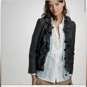 J Crew charcoal gray Wool Blazer with Silk Ruffle Trim